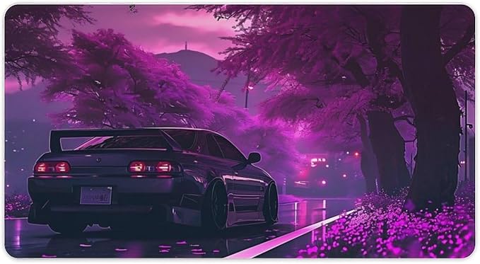 Large Mouse Pad Anime JDM Car S13 Purple Flowers Static Desk Mat Computer Accessories Gaming Office Organizers Supplies Decor Essentials Keyboard Pads for Desk Rubber 40X80cm