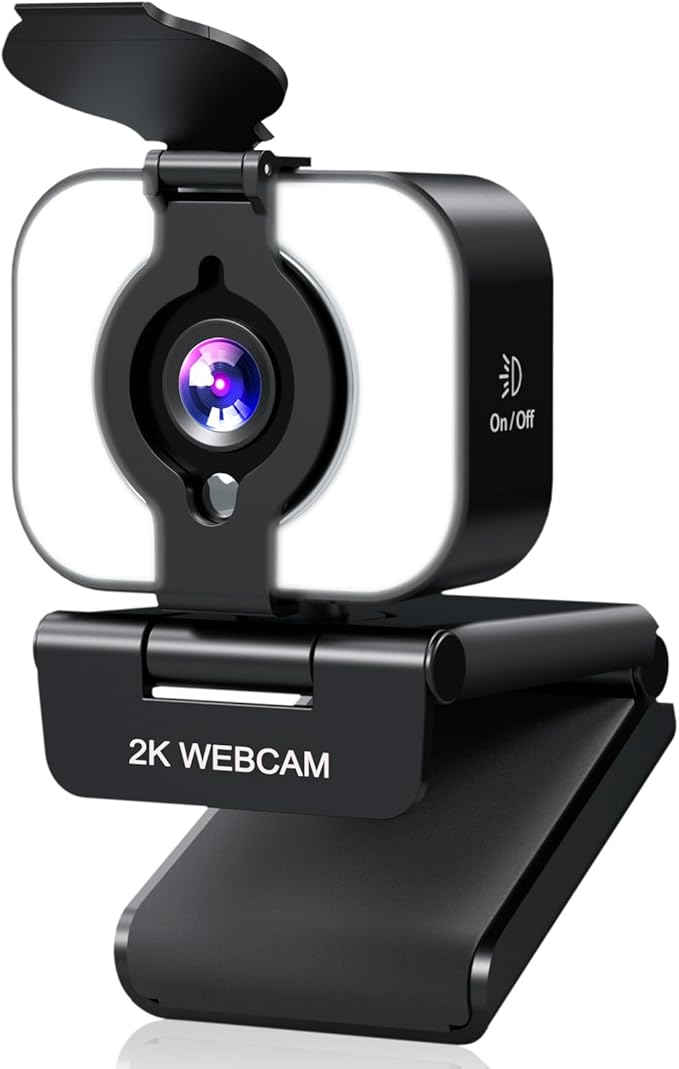 MELCAM 2K Webcam for PC Web Camera with Microphone Light Privacy Cover Plug and Play Autofocus USB Computer Camera for Laptop Desktop PC Mac Zoom Skype Meeting Streaming(Black)