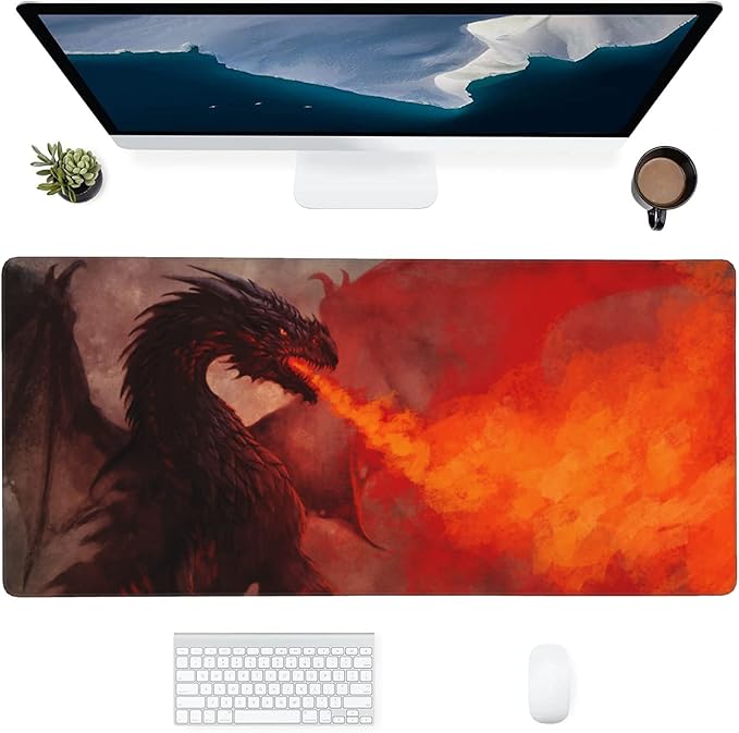 Dragon Large Mouse Pad Gaming Mousepad with Wrist Support Rubber Computer Keyboard Mat for Desk Laptop Non-Slip Full Deskmat Protector Waterproof Writing Pad Office Home 16x35.5 in