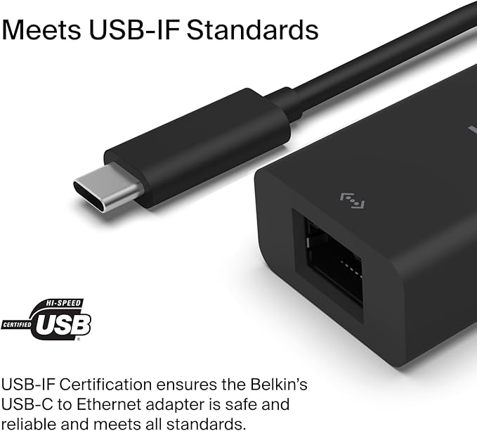 Belkin USB Type C to 2.5 Gb Ethernet Adapter USB-IF Certified Thunderbolt 3 &amp 4 / USB-C to LAN Network Adapter Compatible with MacBook Pro/Air iPad Pro XPS Surface and Other USB C Devices