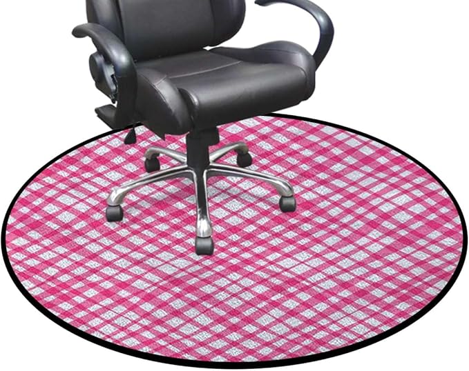 Pink White Office Chair Mat for Hardwood Floor &amp Tile Floor Anti-Slip Floor Protector Mat for Rolling Chair Washable Reusable Girls Style Checked Design Diameter 59 in