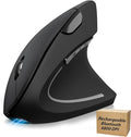 TECKNET Ergonomic Mouse Rechargeable Bluetooth - 4800 DPI Vertical Mice 6 Adjustable Levels Wireless Optical Carpal Tunnel Mouse Right Hand Multi Device for Laptop PC Computer MacBook - Black