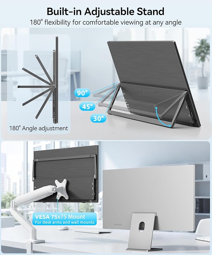Wireless Portable Monitor for Laptop 15.6 Portable Monitor with Battery-1080P FHD Second Screen for Home &amp Office AirPlay &amp Miracast Casting No Cables or Drivers Needed(with Bag)
