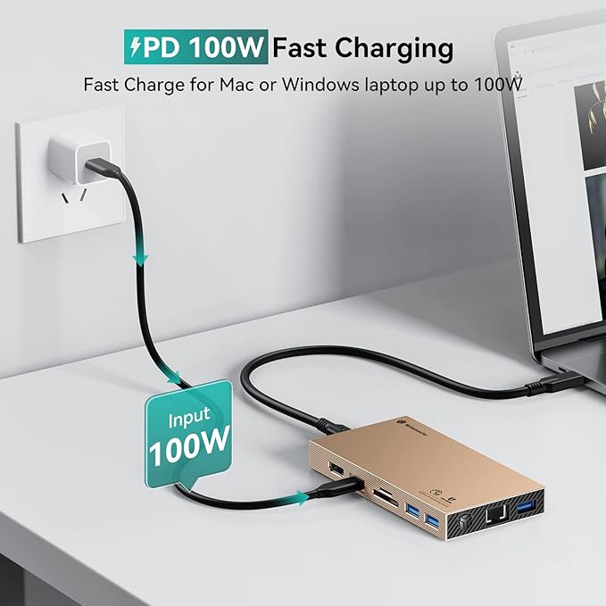 Yottamaster Aluminum USB C Hub with M.2 NVMe SSD Enclosure 10-in-1 USB C Docking Station 10Gbps for NVMe PCI-E M.2 SSD Support 100W Charging 4K HDMI RJ45 4 USB Ports Audio SD/TF Card Reader
