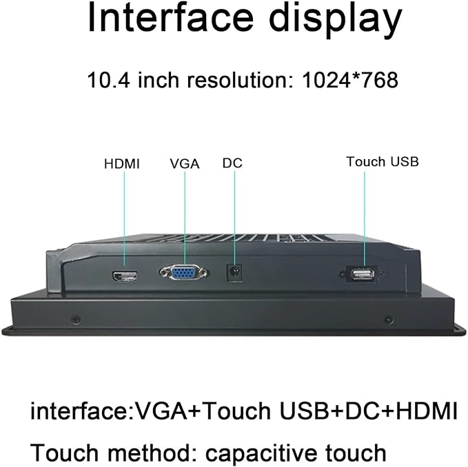 1pc 10.4 Inch Industrial Monitor Fully Enclosed Embedded Wall-Mounted for Computer Display with Capacitive Touch Screen HDMI VGA(10.4 inch HDMI VGA)