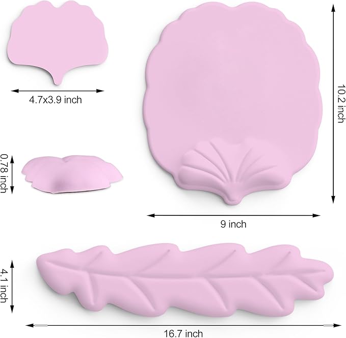 Keyboard Wrist Rest and Mouse Pad with Wrist Support Set Ergonomic Leaf Shape Mouse Pad with Non-Slip Base Pain Relief Memory Foam Mousepad for ComputerLaptopHome Office Pink
