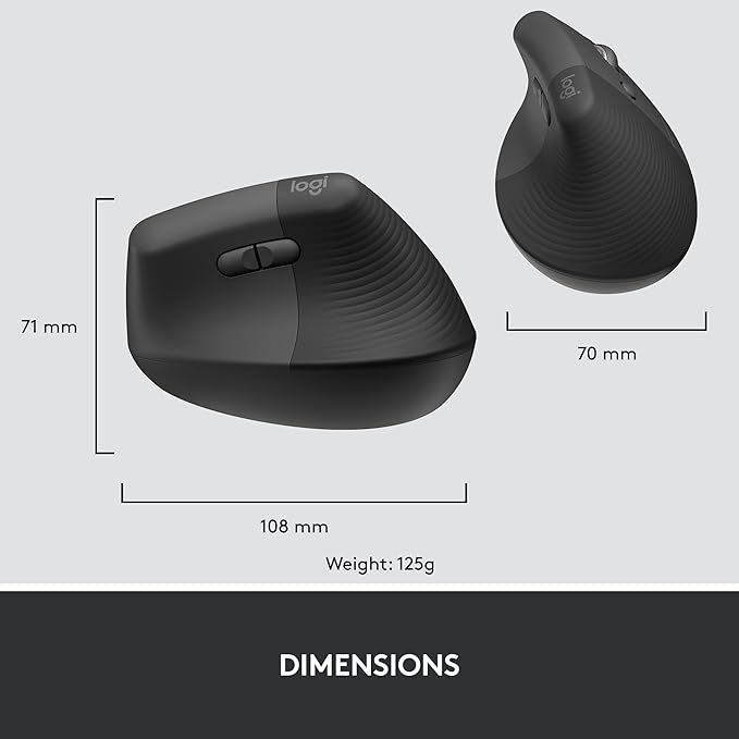 Logitech Lift for Business Vertical Ergonomic Mouse Wireless Bluetooth or Secured Logi Bolt USB Quiet clicks Globally Certified Windows/Mac/Chrome/Linux - Graphite