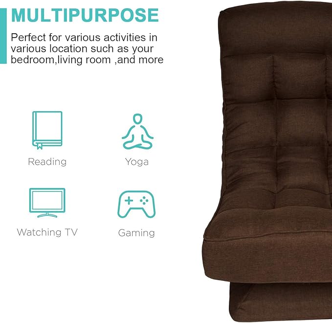 Folding 360-Degree Swivel Floor Chair4 Position Adjustable Gaming Chair Lounge Chair Desk Gamer Chair Used for TV Reading Home Office Teens Adults (Brown Color)