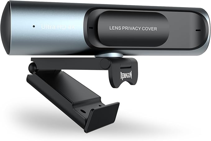 Redragon GW911 4K Webcam for PC Ultra HD with Dual Noise-Cancelling Mic PDAF Auto Focus Auto Light Correction Plug &amp Play Privacy Cover – Works w/Zoom/Teams/Skype/Google Meet
