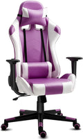 Modern-Depo Gaming Chair with Headrest and Lumbar Support Height Adjustable Swivel Office Chair High-Back Recliner Purple White
