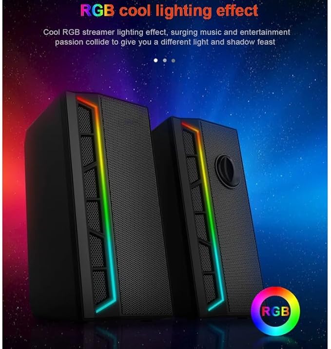 JSEIAJB 3.5mm Aux 2.0 Stereo Surround Music RGB Gaming Speakers Sound Bar for Computer Desktop PC Loudspeakers