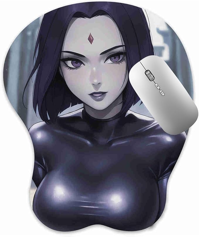 3D Mouse Pad Oppai Mousepad with Soft Gel Wrist Rest Anime Manga Gaming Boob pad Anti-Slip Mouse Mat （Ravenn 3）