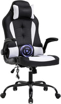PC Gaming Chair Ergonomic Racing Heavy Duty Office Chair Video Game Chair Massage Function Lumbar Support with Flip Up Arms &amp Headrest Nice Chic Desk Chair Adjustable Best Home Office Chair - Wh