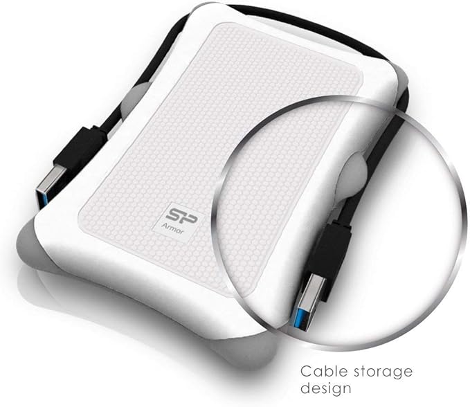Silicon Power SP010TBPHDA30S3W 1 TB Rugged Armor A30 Shockproof 2.5-Inch USB 3.0 External Portable Hard Drive Military Grade MIL-STD-810G White