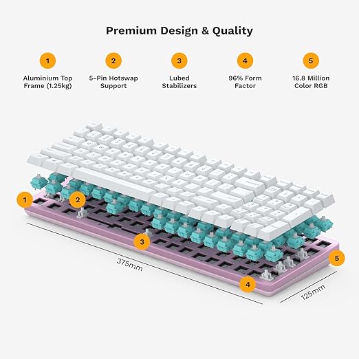 GLORIOUS Gaming GMMK 2 Full Size (96%) Barebones (Frame Only) - Mechanical Gaming Keyboard Frame Full Size (96%) Aluminium Customisable Per Key RGB American QWERTY Layout - Pink