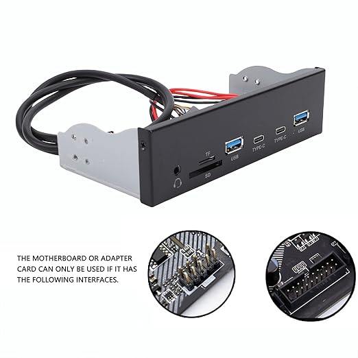USB3.2 GEN1 Front Panel Hub 5.25 Inch Optical Drive Panel with 2 USB Type C Ports Headphone Jack for 7 8 10 11 2003 OS X Systems