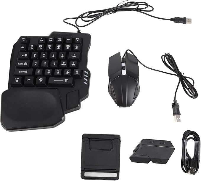 ZJchao RGB Backlit Keyboard Mouse Combo Single Hand Gaming Kit with Phone Stand Fast Charging for iOS