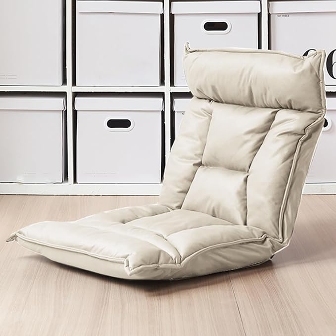 Floor Chair with Back Support Folding Sofa Chair with 5 Adjustable Position Padded Sleeper Bed Couch Recliner Meditation Chair Gaming Floor Chairs for Adults(/Beige)
