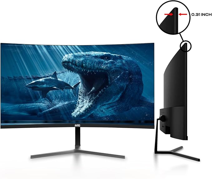 MTG 27 Curved Monitor Full HD 1080P Frameless Screen HDMI DP USB Audio Low Motion Blur VESA Mount Webcam with Wireless Keyboard Mouse &amp Soundbar Computer Monitor for Gaming Home and Office