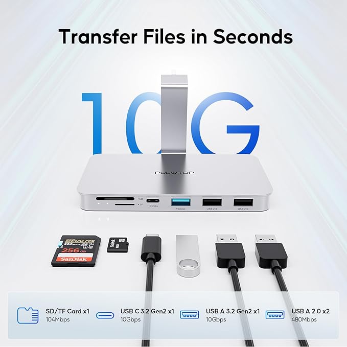 iMac Accessories for iMac24 inch 2021/2023/2024 PULWTOP iMac Hub with M.2 NVMe SSD Enclosure i-Mac USB C Hub USB A/C 10Gbps SD/TF i-Mac USB Adapter for iMac24 M1/M3/M4 or Studio Display 27 inch