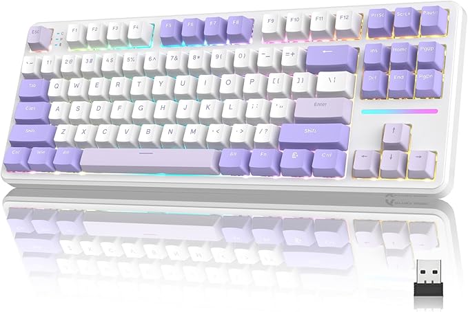 ATTACK SHARK X87 Wireless Mechanical Gaming Keyboard 87 Keys RGB Backlit Gasket Mount PC Gaming Keyboard Compact Hot-Swappable Mechanical Keyboard Sound Absorbing Pads Custom Switch(Purple White)
