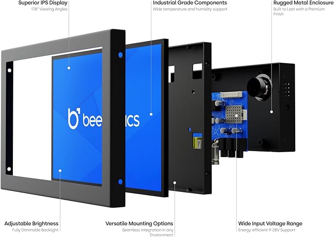 Beetronics 7-Inch Full HD IPS Monitor - Professional Industrial-Grade Display | HDMI VGA BNC RCA Inputs | Durable Metal Housing Matte Screen 24/7 Continuous Operation Wide Viewing Angle - 7HD7M