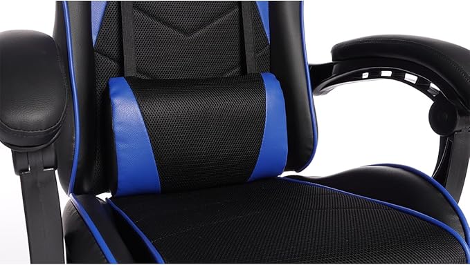 Leather Video Game Chairs Ergonomic Gaming Computer Chairs with Reclining Breathable Gamer Chair with Footrest &amp Height Adjustable (Blue+Black)