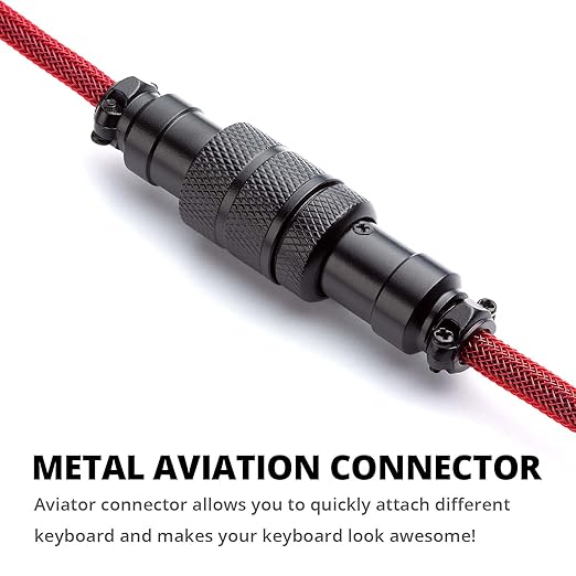 GUNMJO Pro Custom Coiled USB C Cable for Gaming Keyboard Double-Sleeved Mechanical Keyboard Cable with Detachable Metal Aviator 1.5M USB-C to USB-A Red Color