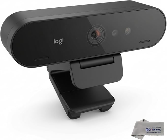 Logitech BRIO 4K Webcam Business PRO - Crystal-Clear Video Privacy Shutter HDR Enhanced Lighting Noise-Cancelling Microphone 960-001105 Windows macOS ChromeOS Compatible Global Teck Cloth