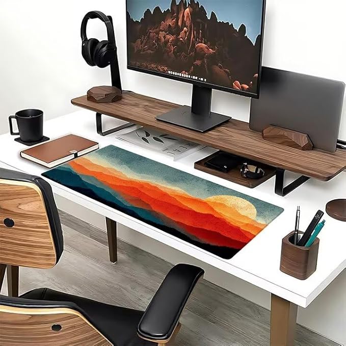 Mouse Pad XXL Sunset Mountain Gaming Mousepad 39.4x19.7x0.12 inch Mousepad with Stitched Edgeswith Non-Slip Rubber Base Improved Precision and Speed Waterproof Protector Desk Accessories 1-U015