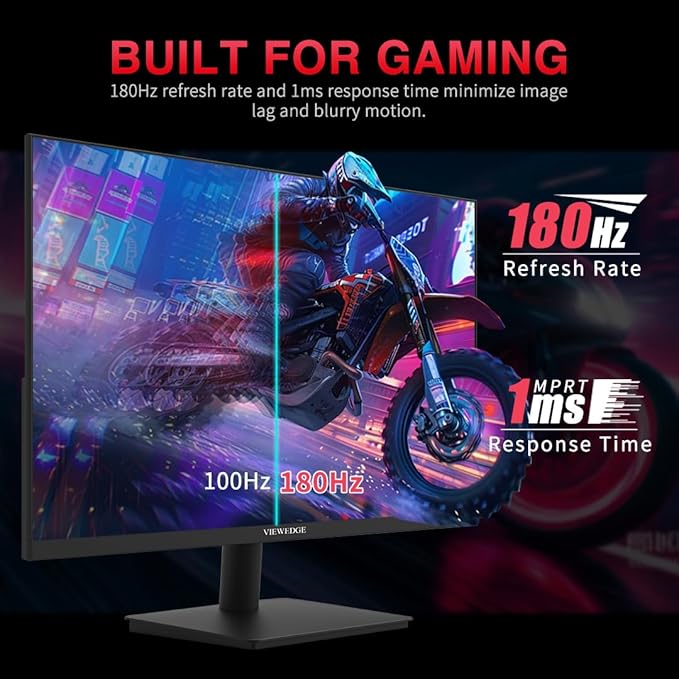 Viewedge 27 inch Gaming Monitor 180hz (Supports 144hz/165hz) 1ms 110% sRGB 1080p IPS Computer Monitor DP HDMI Built-in Speakers Support Freesync and Wall Mount