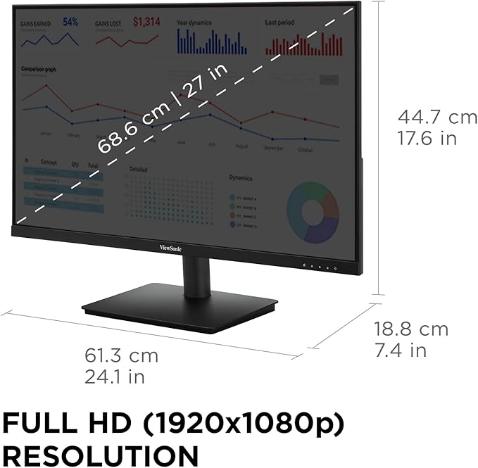 ViewSonic VS2747-H 27 Inch 1080p IPS Monitor with 100Hz Variable Refresh Rate Thin Bezels Eye Care HDMI VGA