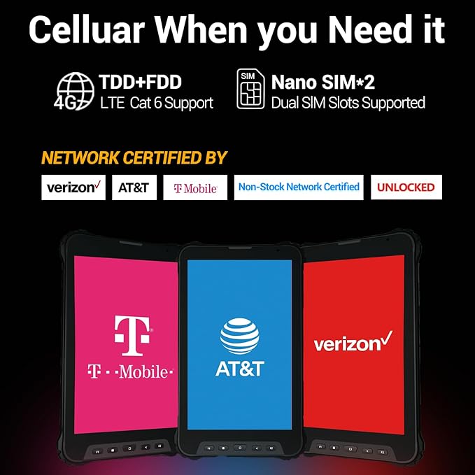 AOZORA K8 Active Rugged Tablet 8 Inch FHD+ 600nits Glove Touch AT&ampT/Verizon Network certified PTCRB T-Mobile Unlocked Qualcomm8-Core 12+128GB 20MP night vision+25MP Camera 10200mAh IP68&ampIP69K