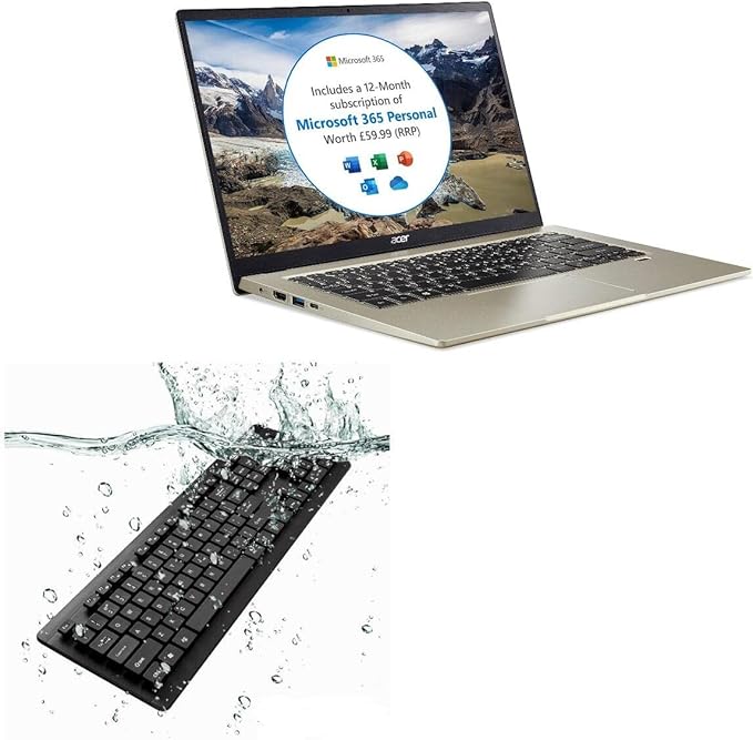 BoxWave Keyboard Compatible with Acer Swift 1 (SF114-33) - AquaProof USB Keyboard Washable Waterproof Water Resistant - Jet Black