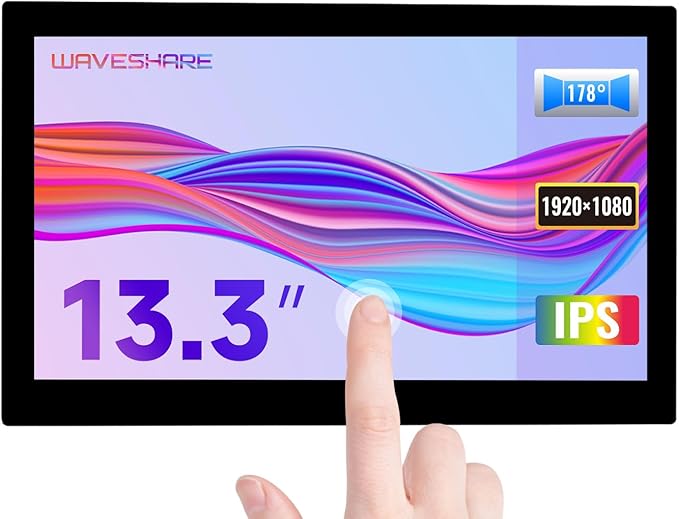 waveshare 13.3inch Capacitive Touch Screen LCD V2 with Case Compatible with Raspberry Pi 4B/3B+/3A+/2B/B+/A+/Zero/Zero W/WH/Zero 2W CM3+/4 1920×1080 Resolution HDMI IPS Supports Jetson Nano/Windows