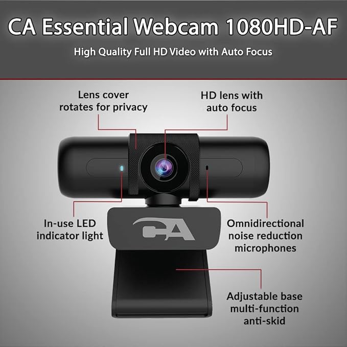 Cyber Acoustics CA Essential Webcam 1080HD-AF – USB Webcam with Microphone for Desktop or Notebooks 1080p Webcam HD Auto-Focus and Light Correction Omni-Directional Microphone (WC-2000)