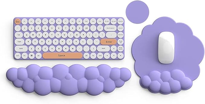 Cloud Keyboard Wrist Rest and Mouse Pad with Wrist Support Set Ergonomic PU Leather Mousepad Pain Relief Memory Foam Non-Slip for ComputerLaptopLavender Purple
