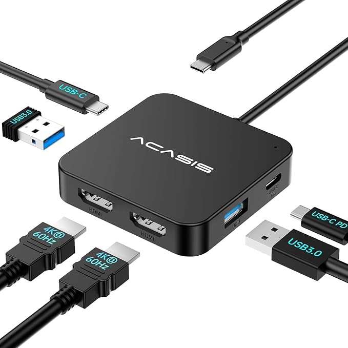 ACASIS Dual HDMI Docking Station with 100W PD Charging 5Gbps USB-C and USB-A Data Ports HDMI Hub for Dell XPS/HP/Lenovo/Surface/Yoga