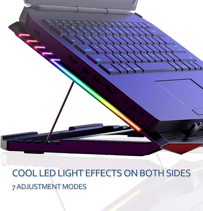 MeFee RGB Laptop Cooling Pad for 15.6-21 Inch Professional Gaming Laptop Cooler with 6 Quiet Fans and Button Control Pure Metal Panel Portable Cooler