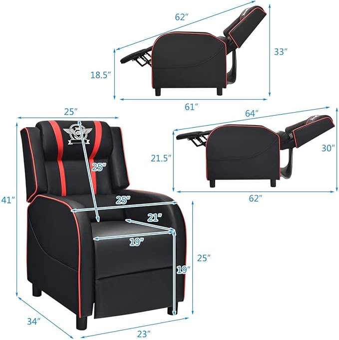 DORTALA Massage Gaming Chair for Adults Adjustable Recliner Sofa w/Footrest and Massage Function Adjustable Living Room Recliner Home Theater Seating PU Leather 330LBS Weight Capacity White