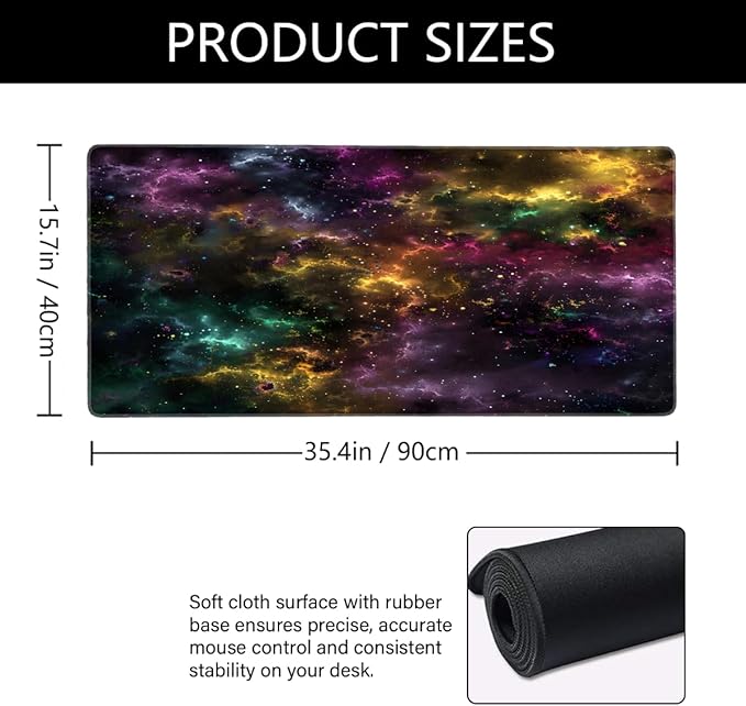 Galaxy Color Universe Large Mouse Pad Gaming Mousepad Desk Mat for Desktop Computer Keyboard Waterproof Mouse Mat Desk Pad with Non-Slip Base for Game School Office Home 35.4 x 15.7