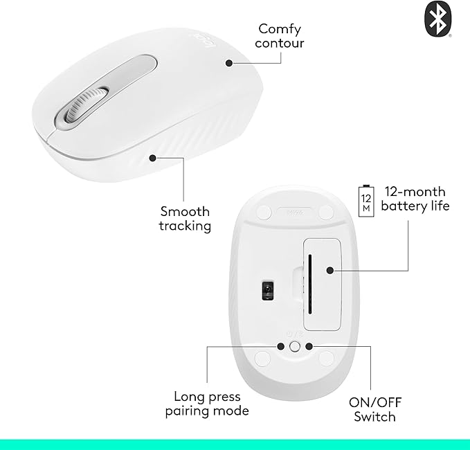 Logitech M196 Bluetooth Wireless MouseCompact and Portable Mouse for LaptopsTablets and More12-Month BatterySmooth TrackingCompatible with PC and Mac Windows and macOS - Off White Pack of 4