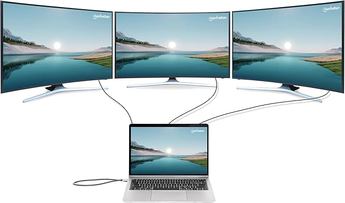 Manhattan USB C Docking Station 2 HDMI 3 Monitor Station 12 in 1 Triple Display Laptop Docking Station with 5Gbps USB-A/C 3.1 USB 2.0 100W PD Ethernet Audio SD/TF Card Slot- 190305