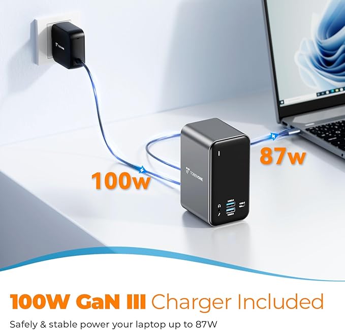 TobenONE Laptop Docking Station with 2 HDMI/DP Docking Station Dual Monitor with Power Supply 100W 7 USB-C/A PortsEthernetCompatible for Thunderbolt 4/3 Windows/Dell/HP/Lenovo