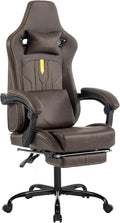 UNITED FLAMES Gaming Chair Video Game Chair with Massage Lumbar Support and High Back Recliner Height Adjustable Gaming Computer Chair with Footrest for Office or Gaming (Brown)