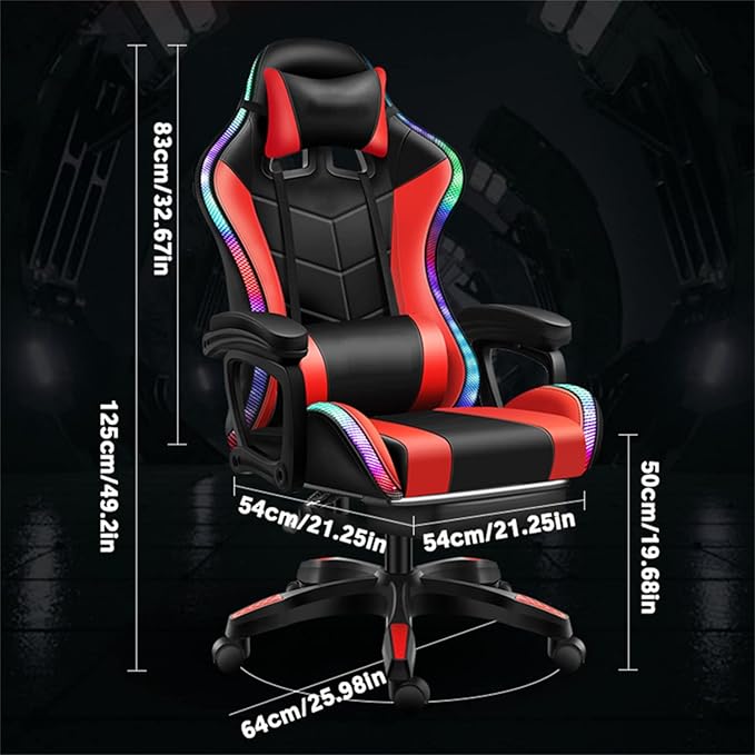 XOOFMASS Massage Gaming Chair with RGB LED Lights and Speakers Video Game Chair Swivel Reclining Racing Office Chair with Headrest &amp Lumbar Support PU Leather High Back Computer ChairPink