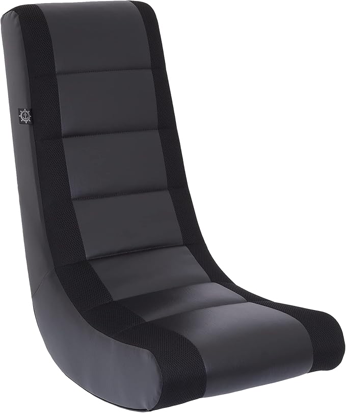 The Crew Furniture Classic Video Rocker Gaming Chair for Kids and Teens PU Faux Leather &amp Polyester Mesh Black/Black
