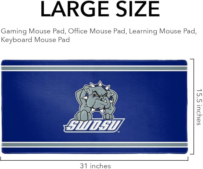 Southwestern Oklahoma State Bulldogs Primary Logo Stripes Large Gaming Mouse Pad Desk Mat with Stitched Edges Non-Slip Base for Gamer Home and Office 31.5 x 15.7