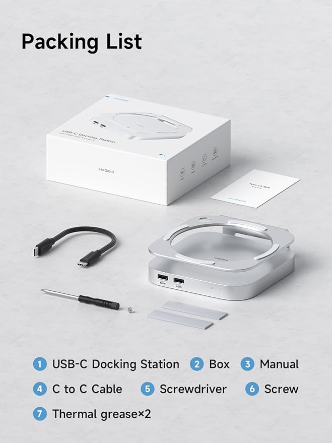 Hagibis Mac mini M4 Hub &amp Stand with 40Gbps SSD Enclosure 3 in 1 USB Type-C Docking Station with 40Gbps M.2 NVMe SSD Case USB2.0 * 3 3.5mm Jack AUX (MC60 Pro)