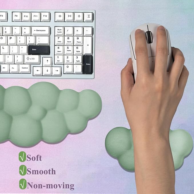 Gaming Desk Mat with Keyboard Wrist Rest Set 4 in 1 Large Mouse Pad &amp Cloud Keyboard Wrist Rest&amp Mouse Wrist Rest&ampCoaster Comfort and Support for Typing and Gaming（Green